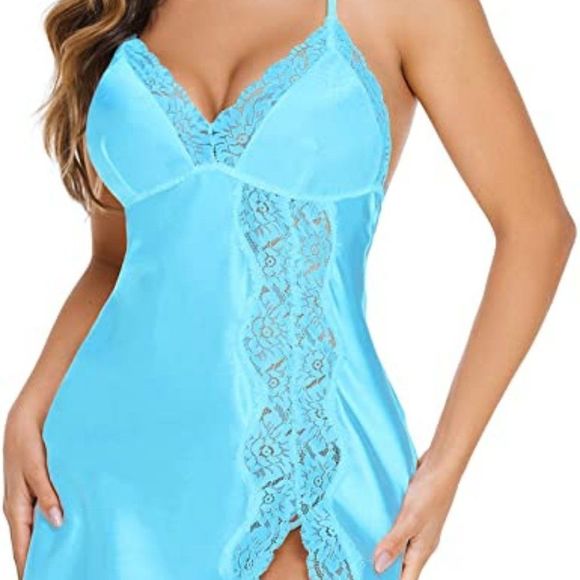 Avidlove Women Lingerie Satin Lace Chemise Nightgown V Neck Sexy